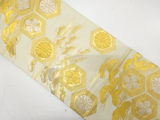 JAPANESE KIMONO / ANTIQUE FUKURO OBI / SILK / WOVEN FLORAL KIKKO